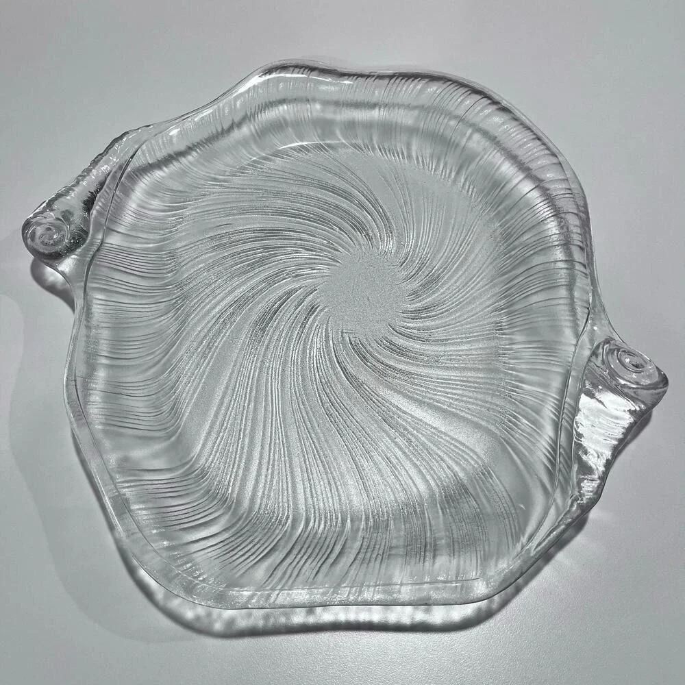 VTG Villeroy & Boch Textured Seashell Glass Swirl Serving Platter Tray‎ 15 in
